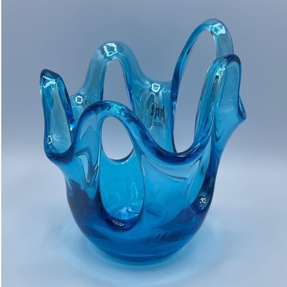 HQT Murano Style MCM Art Glass Free Form 6" Hand Blown Candle Holder Centerpiece